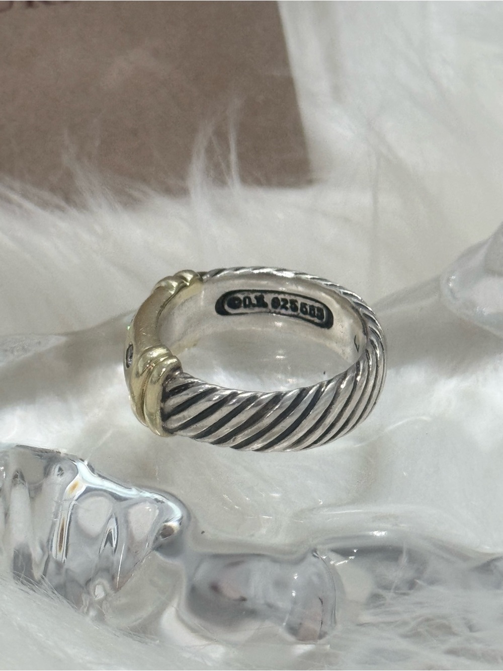 David Yurman .925 14K Gold Four (4) Diamond Metro Cable Ring Sz 6 - Picture 7 of 12